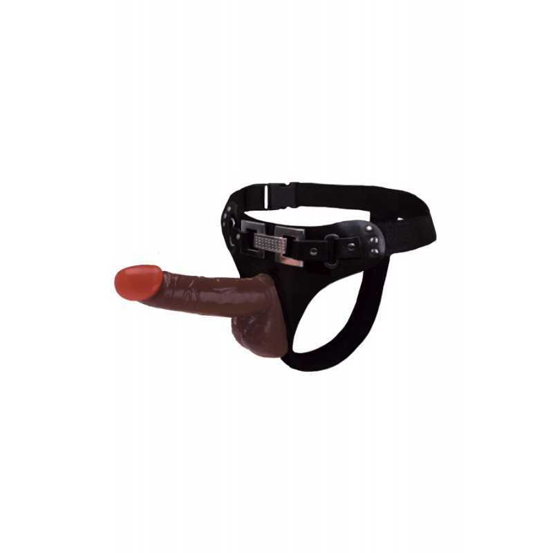 Gode Ceinture Réaliste Noir avec Testicules 17,5 cm - Élégance et Sensations