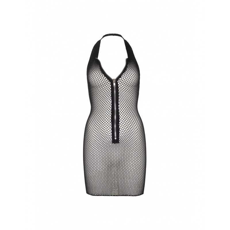 Mini Robe Résille Oxana avec Zip à l'avant - Noir -Taille Unique 36-40