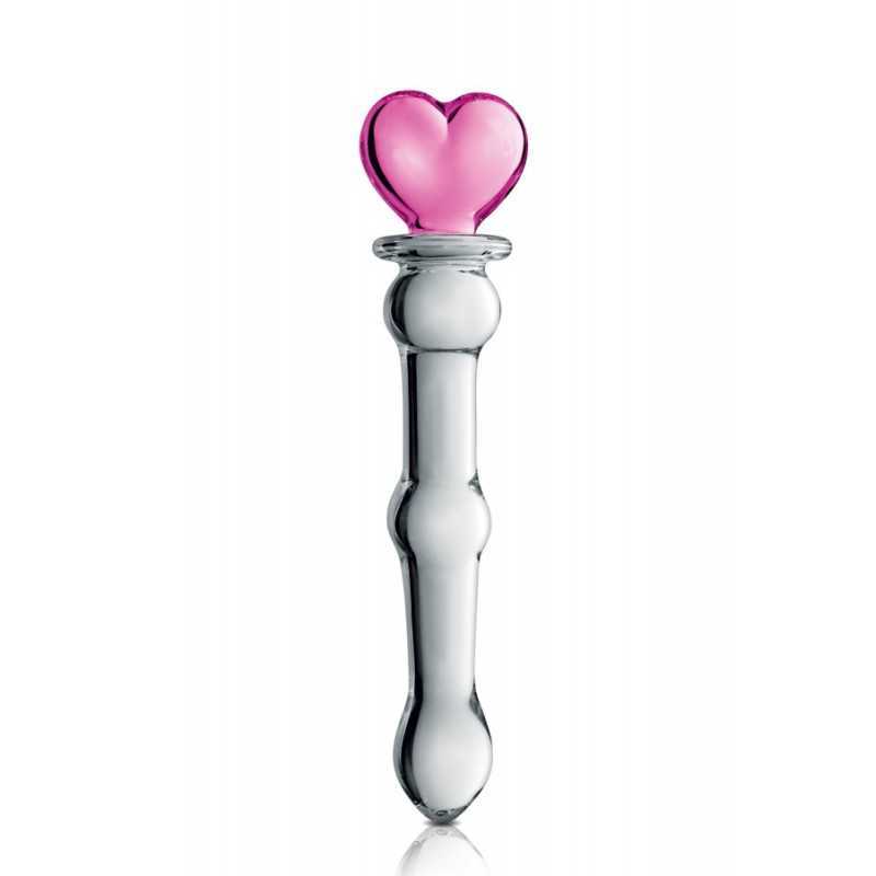 Dildo en Verre Girly - Stimulation 3 Boules et Cœur Rose