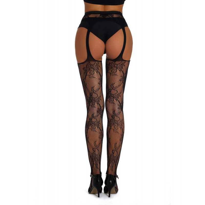 Collants ouverts résille Léonie – Motifs floraux élégants