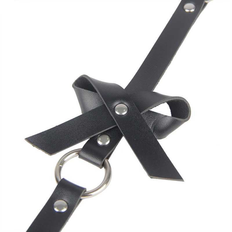 Porte-jarretelles noir bondage ajustable avec nœuds et anneaux