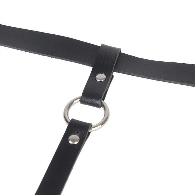 Porte-jarretelles noir bondage ajustable avec nœuds et anneaux