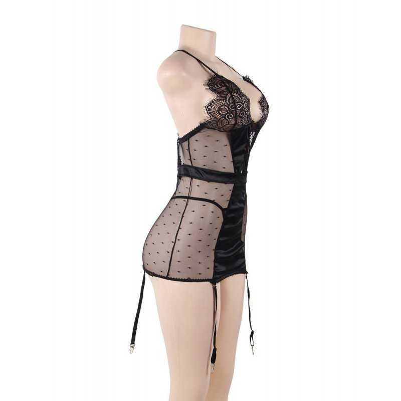 Guêpière noire dentelle & tulle – Lingerie sexy raffinée