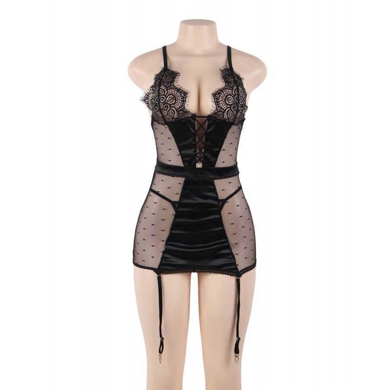 Guêpière noire dentelle & tulle – Lingerie sexy raffinée