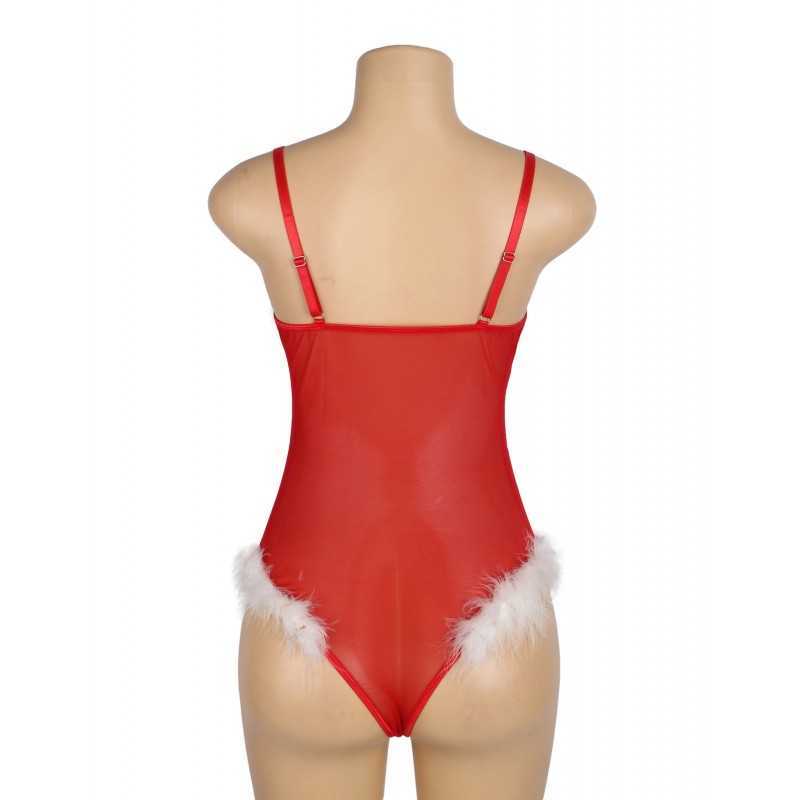 Body Noël rouge sexy – Fausse fourrure blanche festive