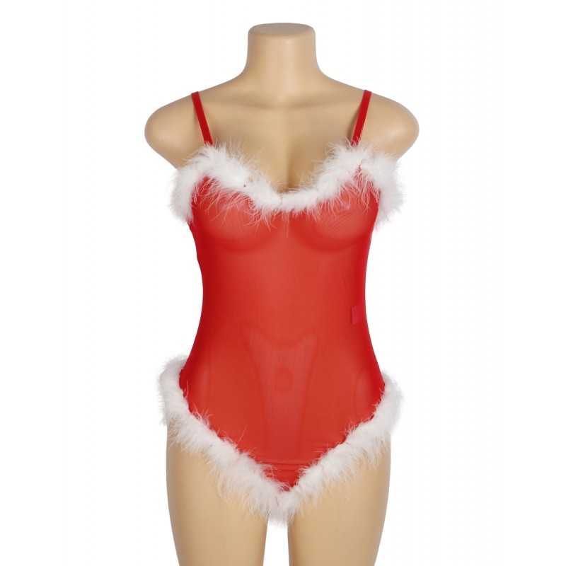 Body Noël rouge sexy – Fausse fourrure blanche festive