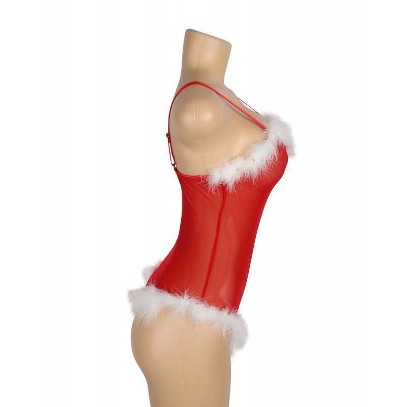 Body Noël rouge sexy – Fausse fourrure blanche festive
