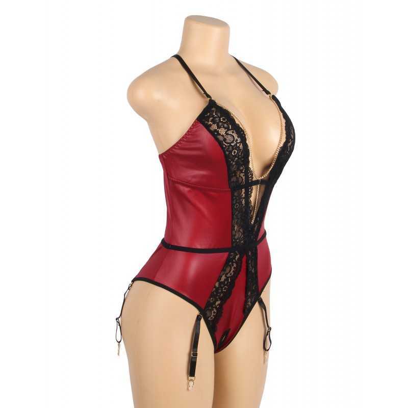Body simili cuir Talia - Lingerie sexy et dentelle noire