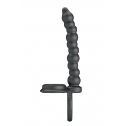 Double cockring anal à billes en silicone noir