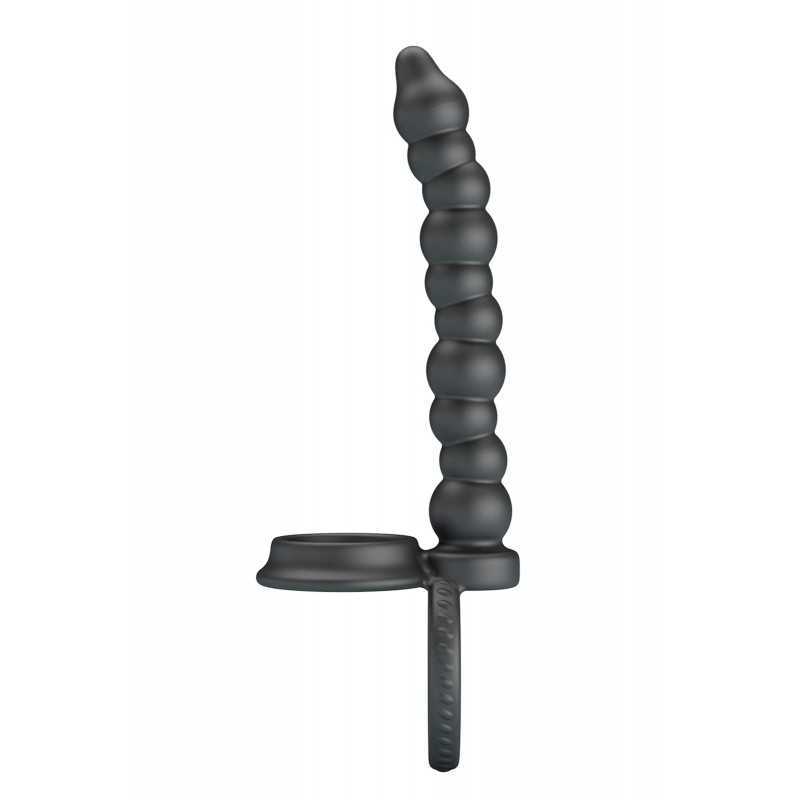 Double cockring anal à billes en silicone noir
