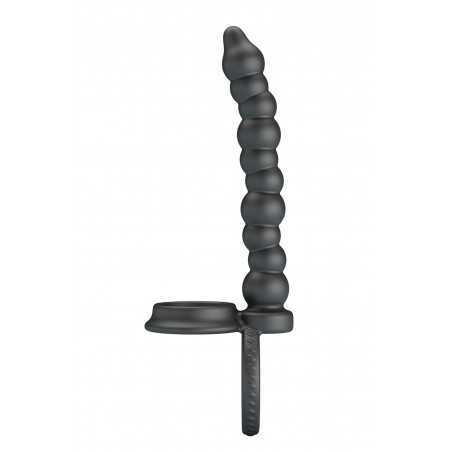 Double cockring anal à billes en silicone noir