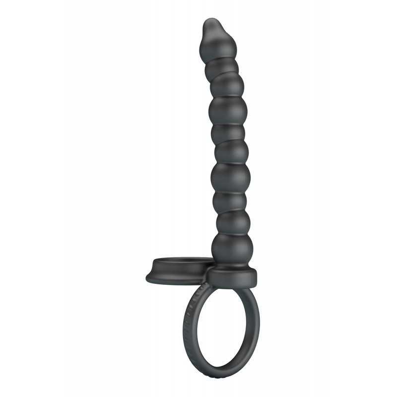 Double cockring anal à billes en silicone noir