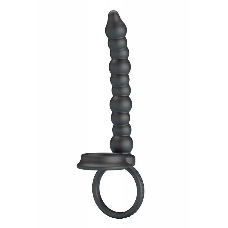 Double cockring anal à billes en silicone noir