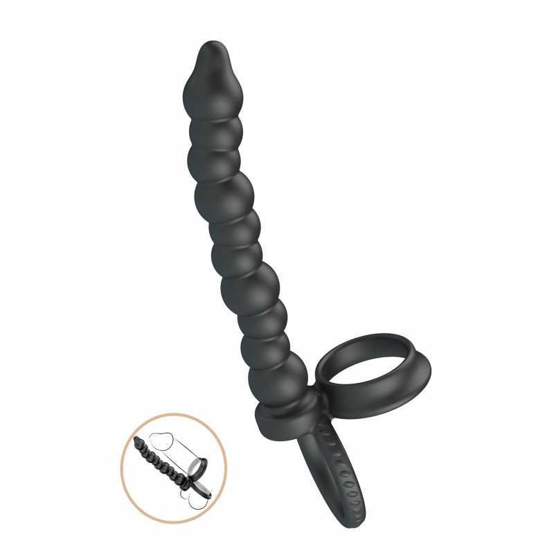 Double cockring anal à billes en silicone noir