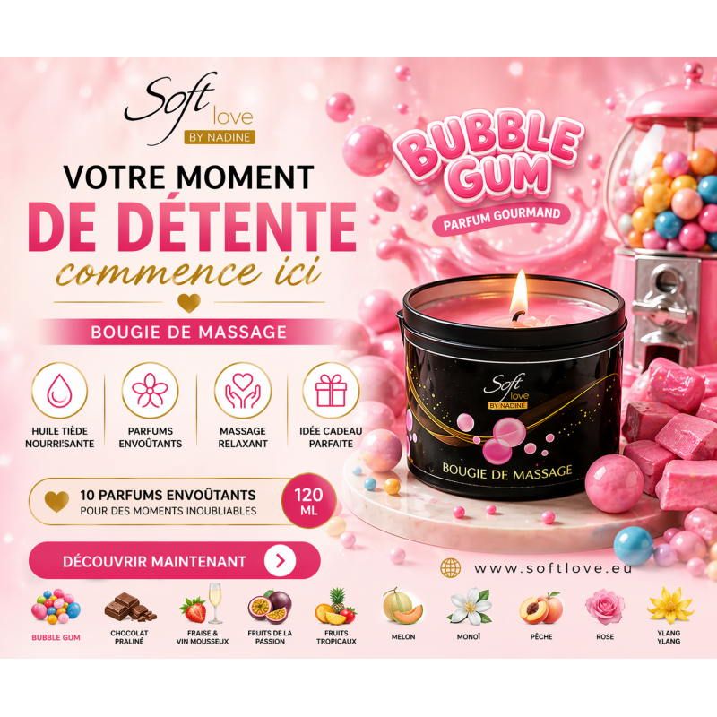 Bougie de Massage Soft Love : Hydratation et Relaxation