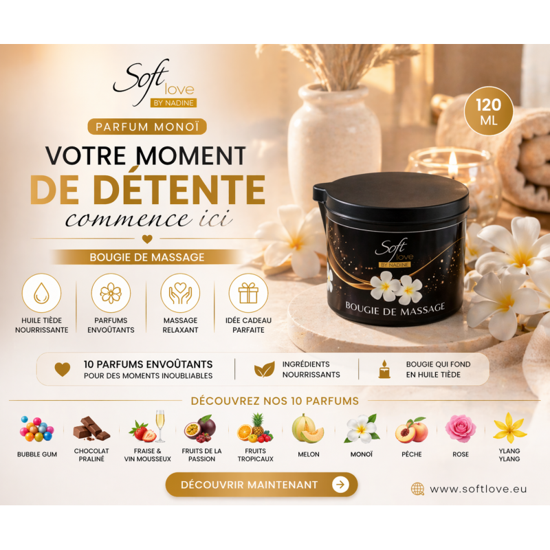Bougie de Massage Soft Love : Hydratation et Relaxation