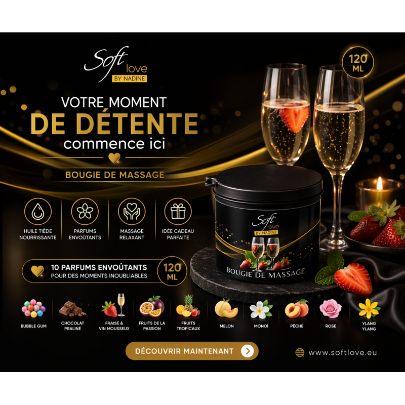 Bougie de Massage Soft Love : Hydratation et Relaxation