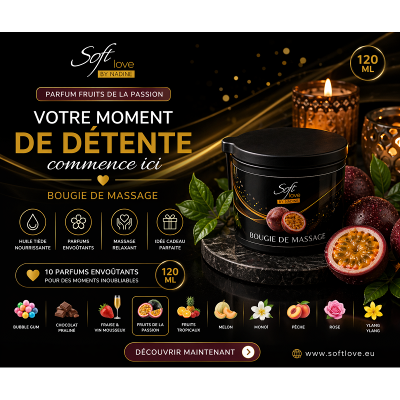 Bougie de Massage Soft Love : Hydratation et Relaxation