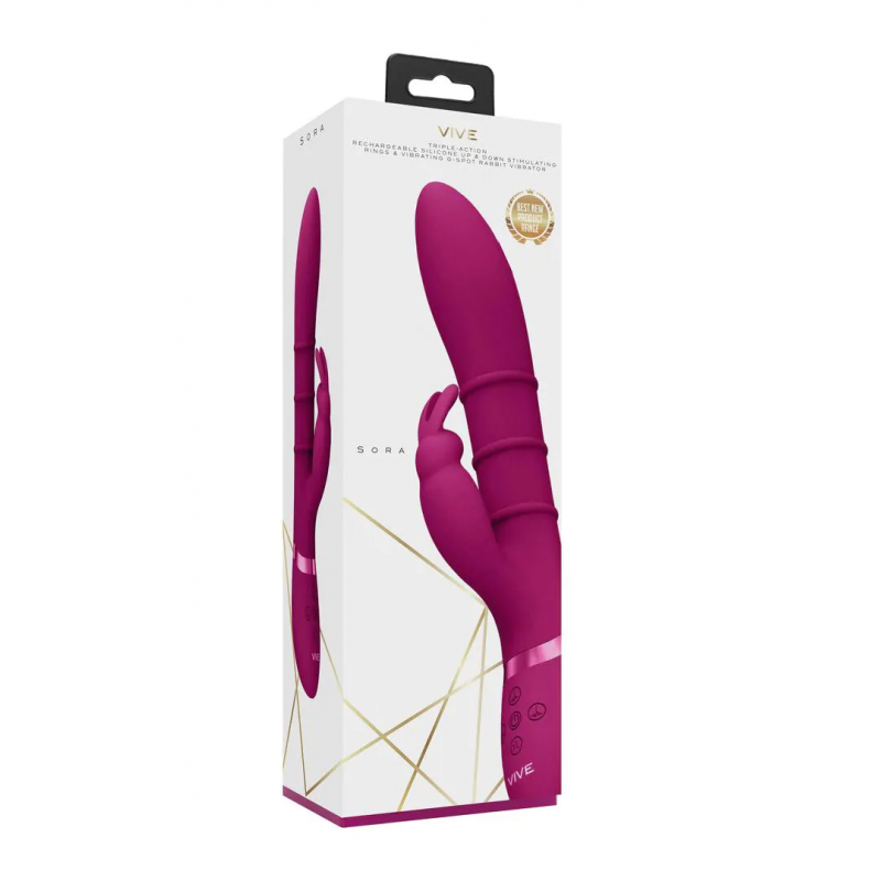Sora : vibromasseur rabbit point G avec anneaux stimulants motorisés