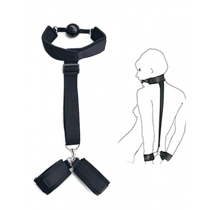 Set BDSM avec bâillon, sangles réglables et menottes rembourrées