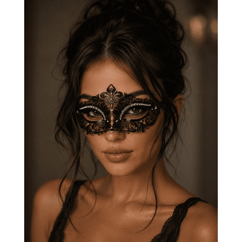 Masque Burlesque en Métal avec Strass – Élégance et Mystère