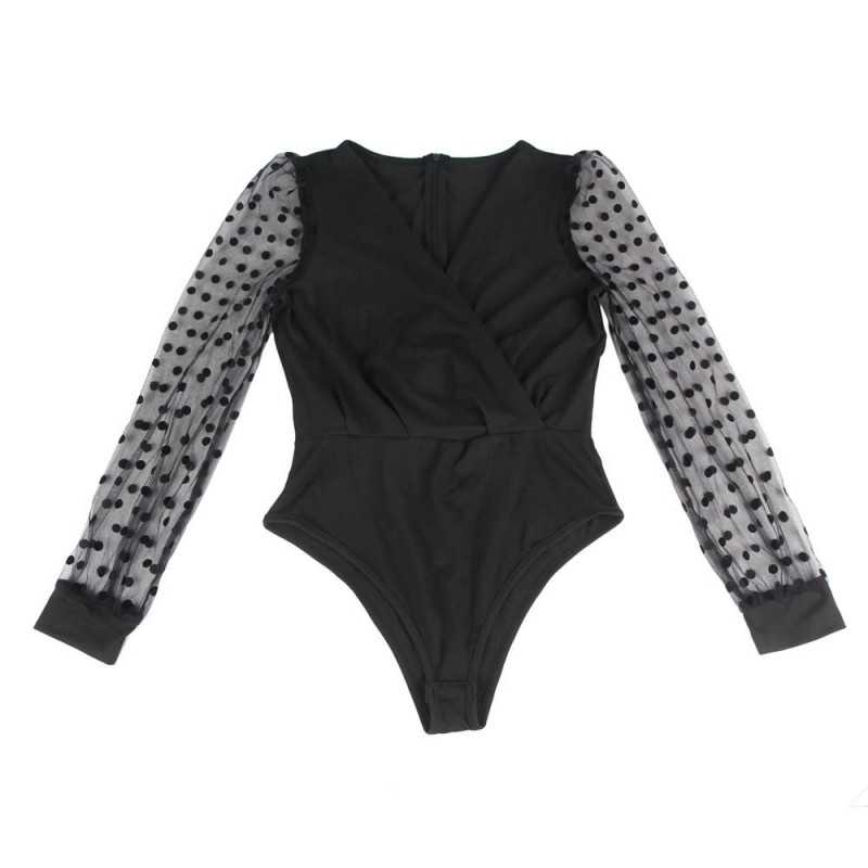 Body noir Chloé en dentelle avec manches longues élégantes