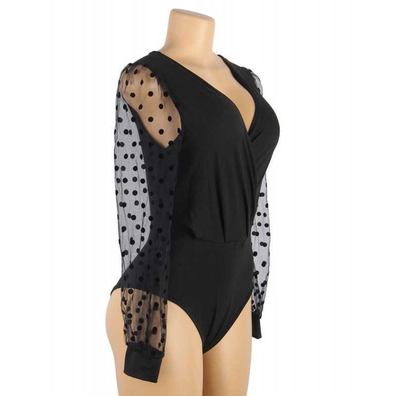 Body noir Chloé en dentelle avec manches longues élégantes
