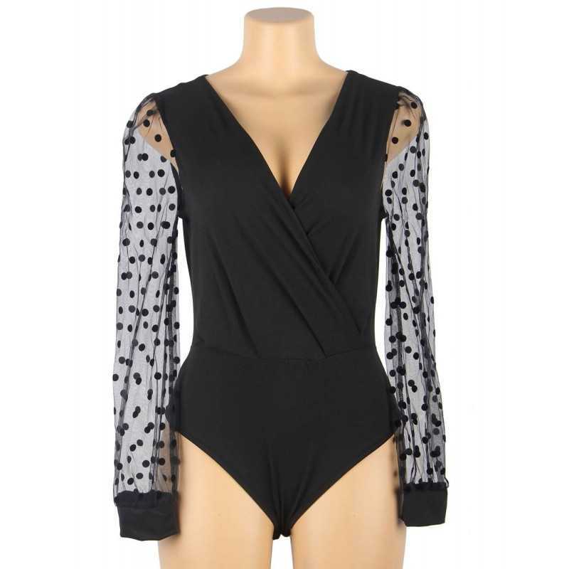 Body noir Chloé en dentelle avec manches longues élégantes