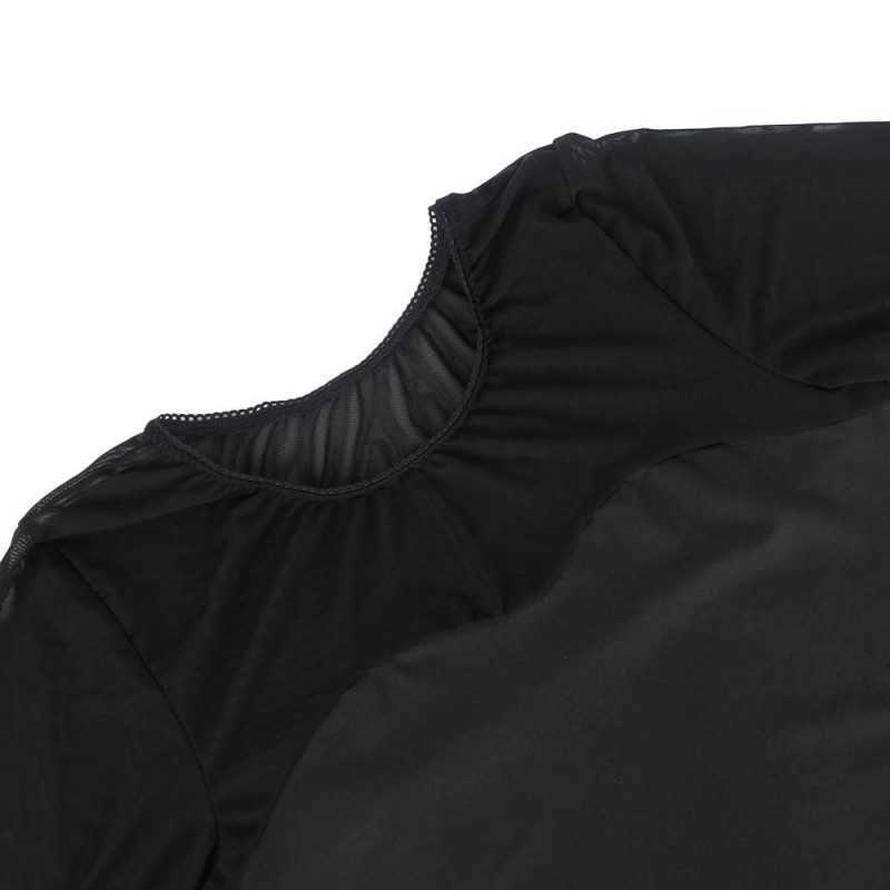Body noir en mesh transparent à manches longues élégant