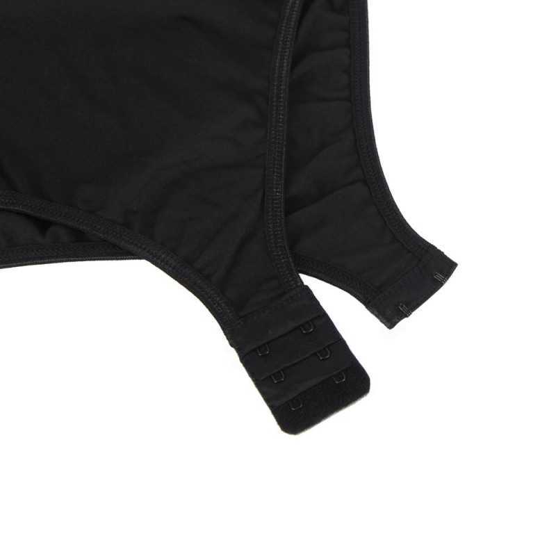 Body noir en mesh transparent à manches longues élégant