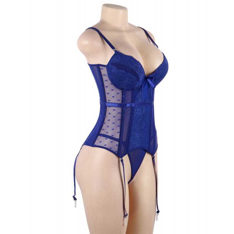 Corset Audrey en dentelle, disponible en noir, bleu ou bordeaux