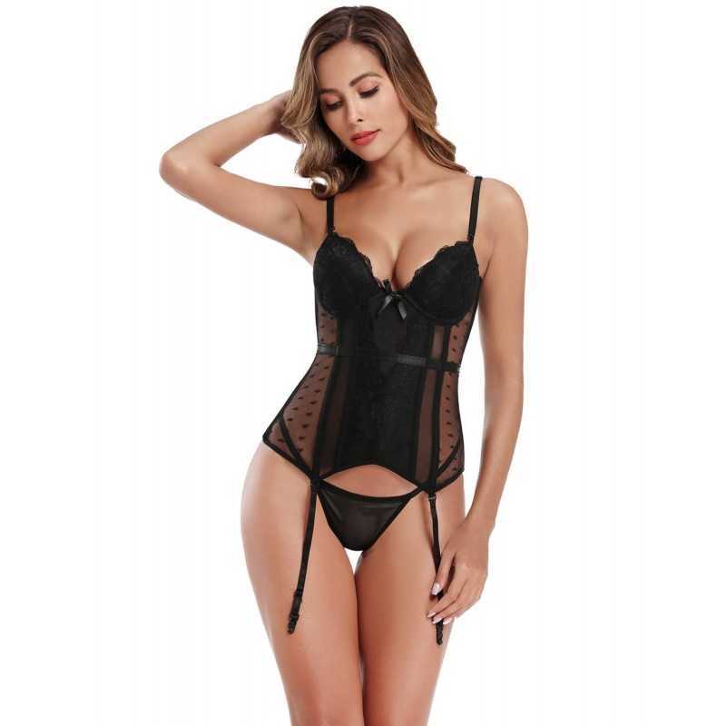 Corset Audrey en dentelle, disponible en noir, bleu ou bordeaux