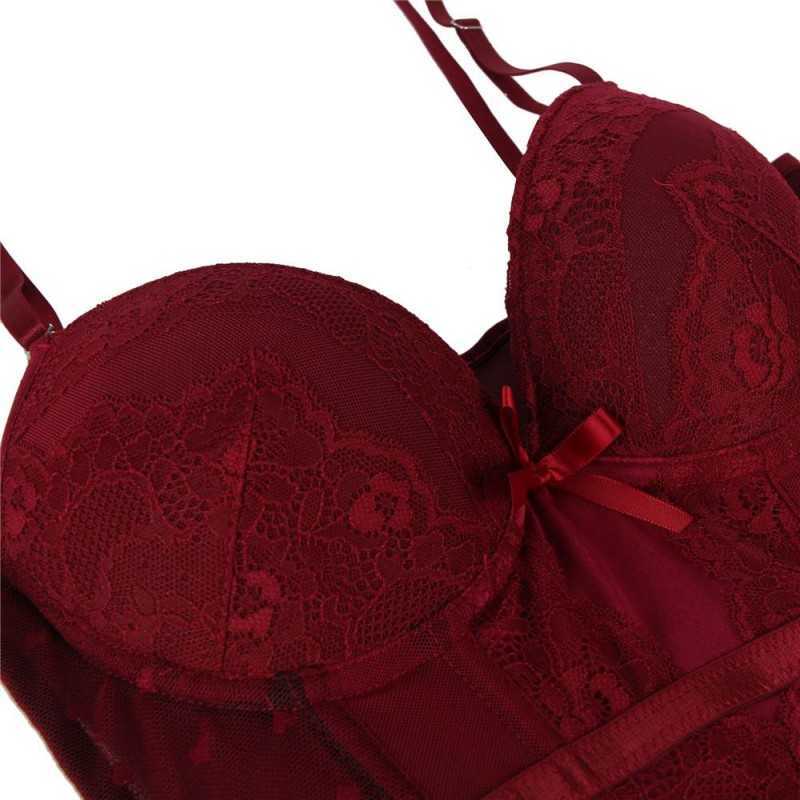Corset Audrey en dentelle, disponible en noir, bleu ou bordeaux