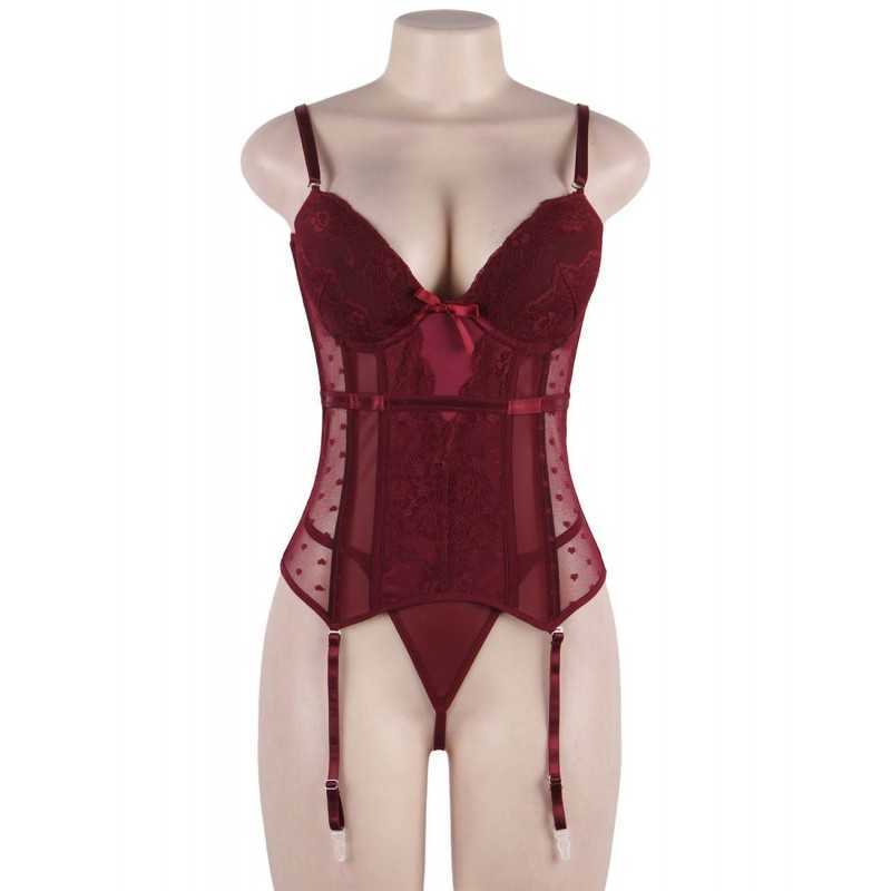 Corset Audrey en dentelle, disponible en noir, bleu ou bordeaux