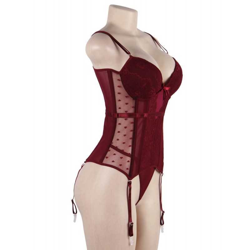 Corset Audrey en dentelle, disponible en noir, bleu ou bordeaux