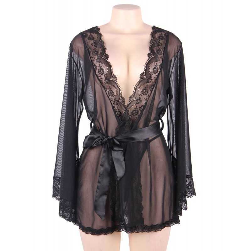 Peignoir Irina Sexy - Rouge, Noir ou Bleu | Dentelle & Satin