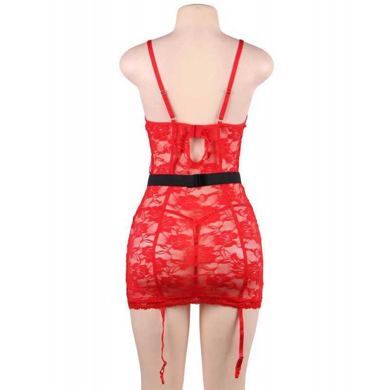 Tenue sexy de Mère Noël - Robe rouge, ceinture & string