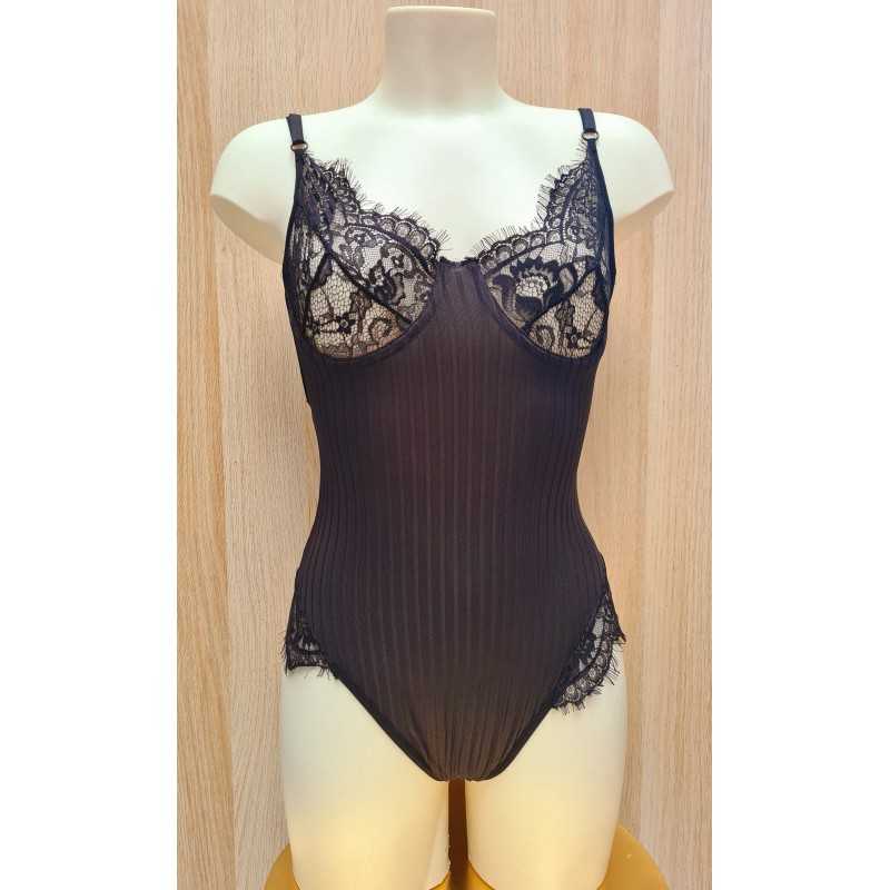 Body Jess S - Élégance en Dentelle Noire et Tissu Côtelé