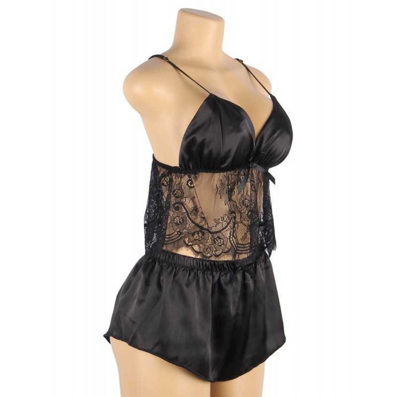 Pyjama 2 pièces Sandrine en satin et dentelle – Élégance et confort