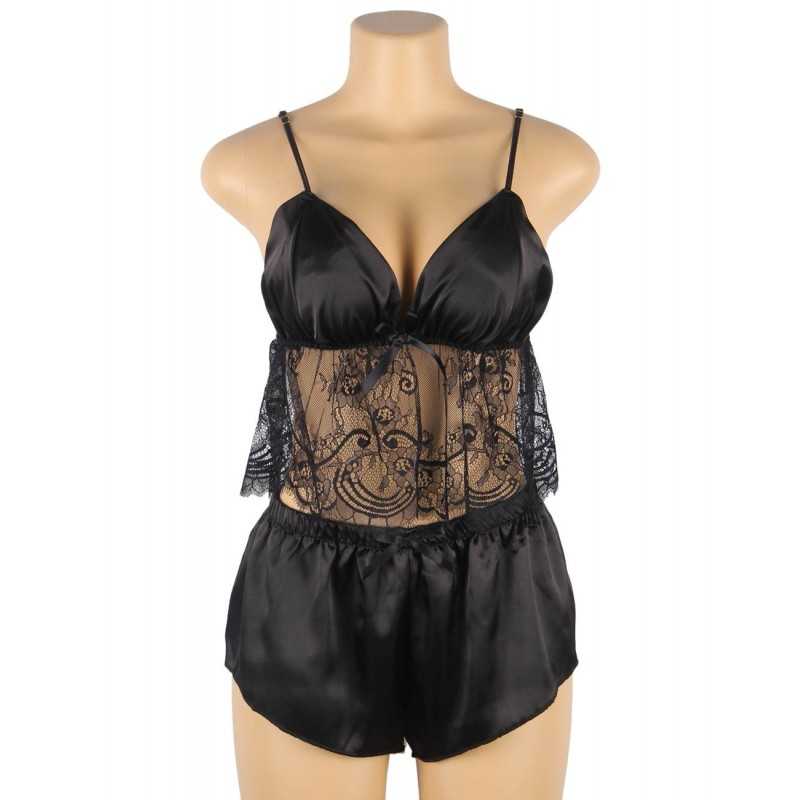 Pyjama 2 pièces Sandrine en satin et dentelle – Élégance et confort