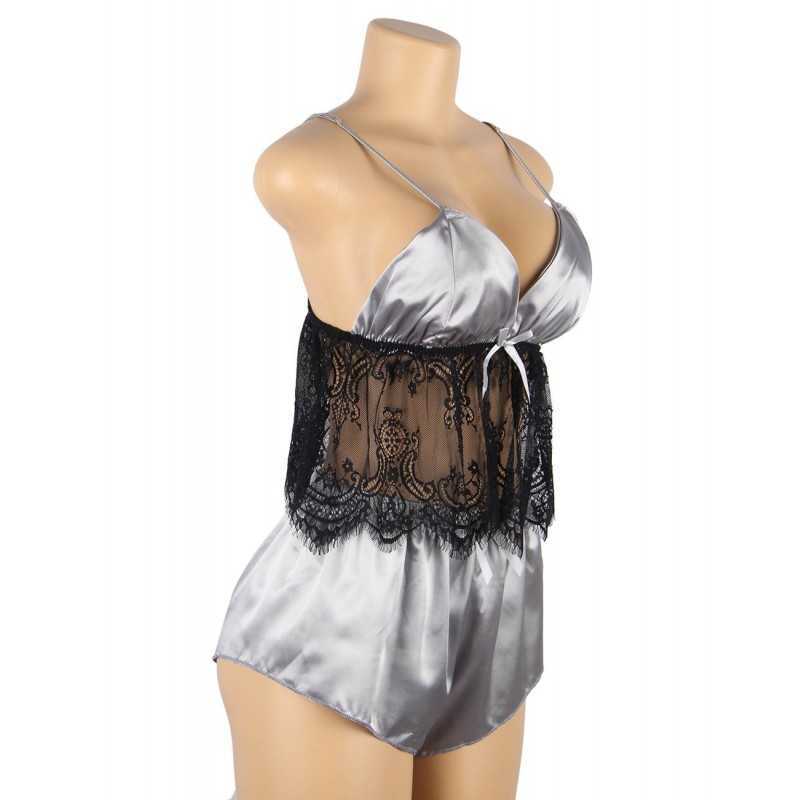 Pyjama 2 pièces Sandrine en satin et dentelle – Élégance et confort