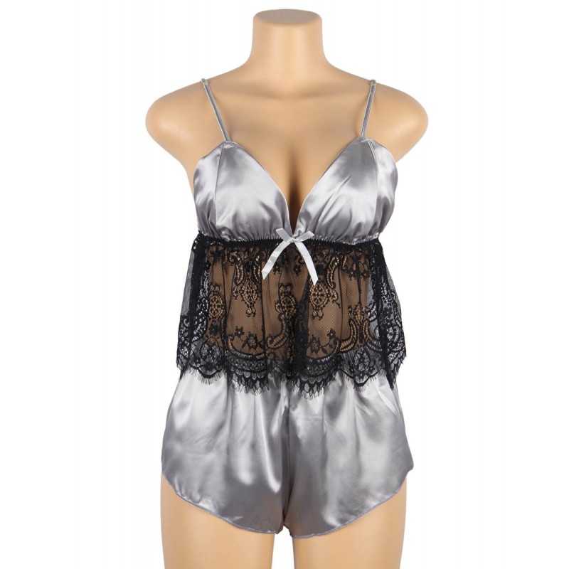 Pyjama 2 pièces Sandrine en satin et dentelle – Élégance et confort