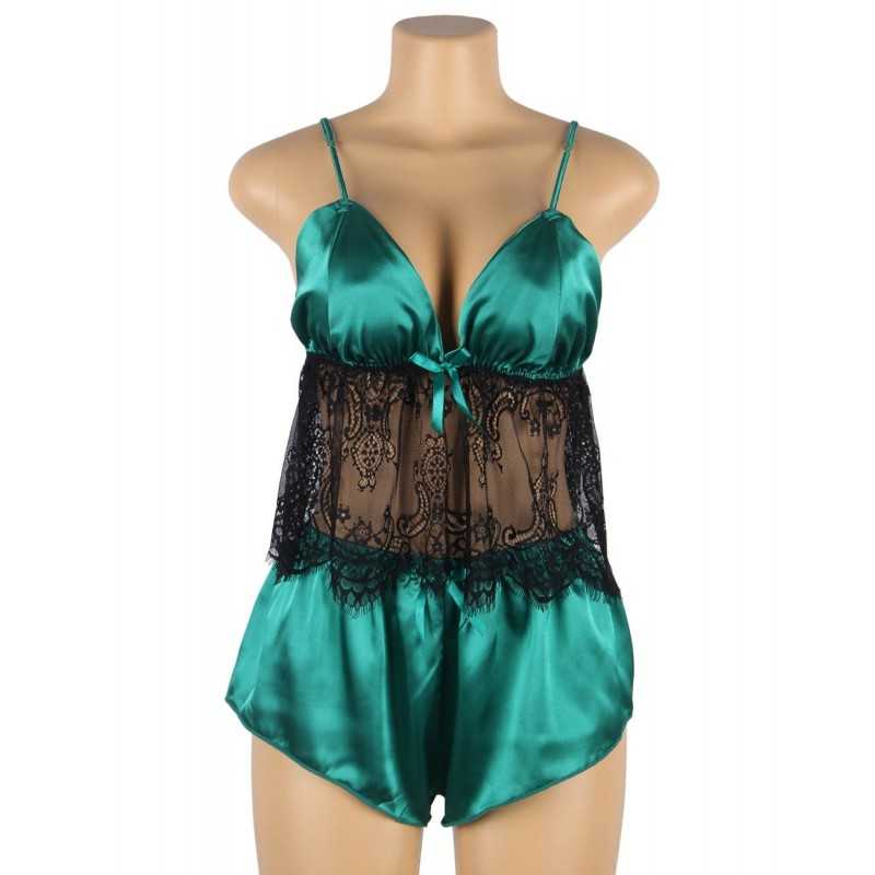 Pyjama 2 pièces Sandrine en satin et dentelle – Élégance et confort