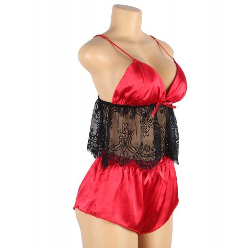 Pyjama 2 pièces Sandrine en satin et dentelle – Élégance et confort