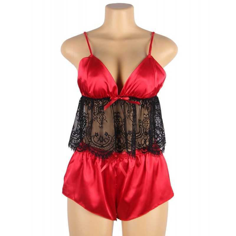 Pyjama 2 pièces Sandrine en satin et dentelle – Élégance et confort