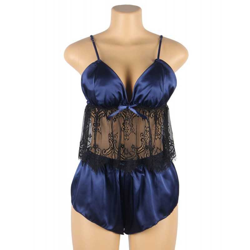 Pyjama 2 pièces Sandrine en satin et dentelle – Élégance et confort