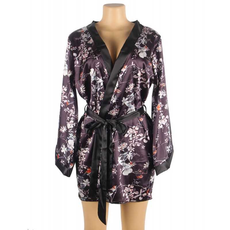 Peignoir Sandra – Élégance et Confort en Satin Floral