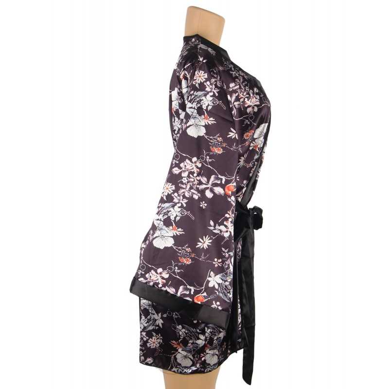 Peignoir Sandra – Élégance et Confort en Satin Floral