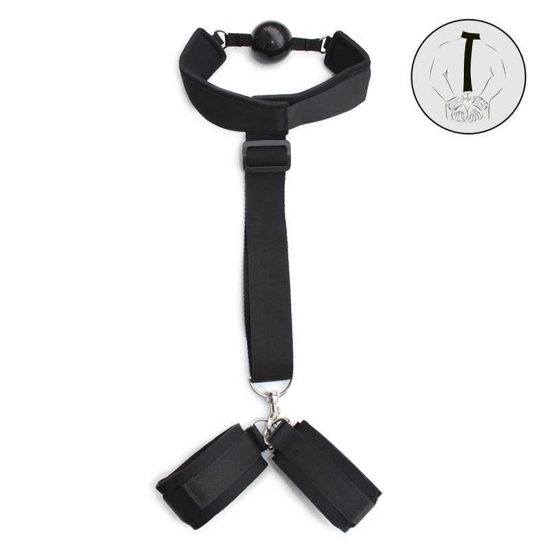 Set BDSM avec bâillon, sangles réglables et menottes rembourrées