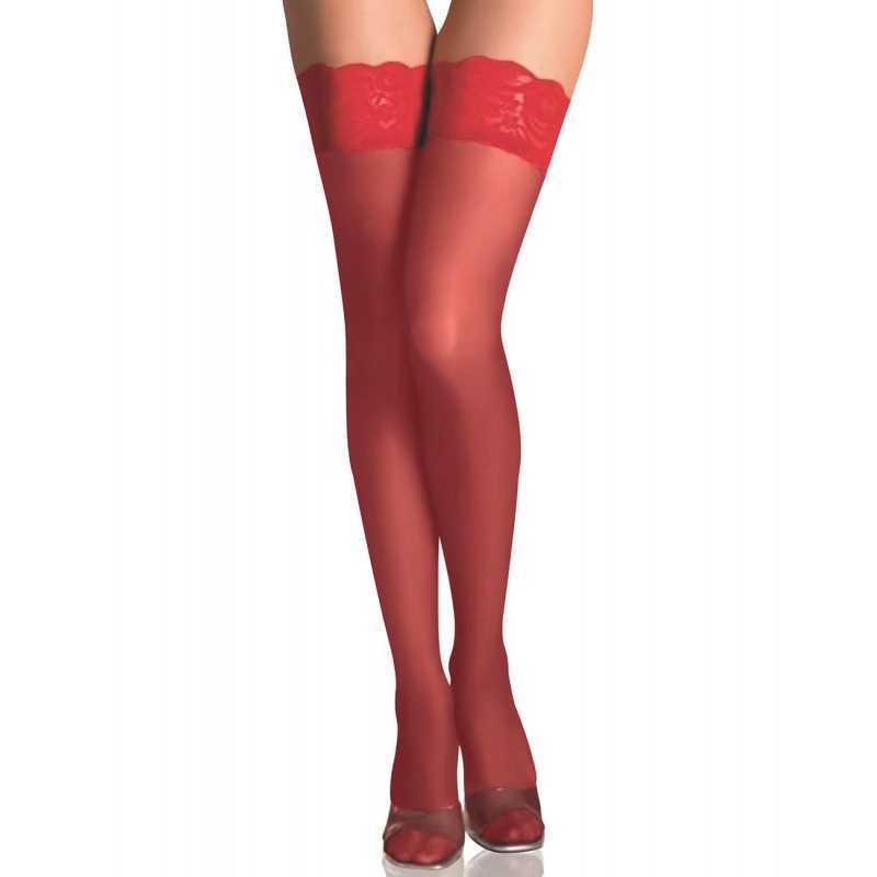 Bas en dentelle florale rouge